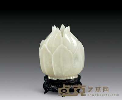 清 白玉莲花形瓶插 高7cm